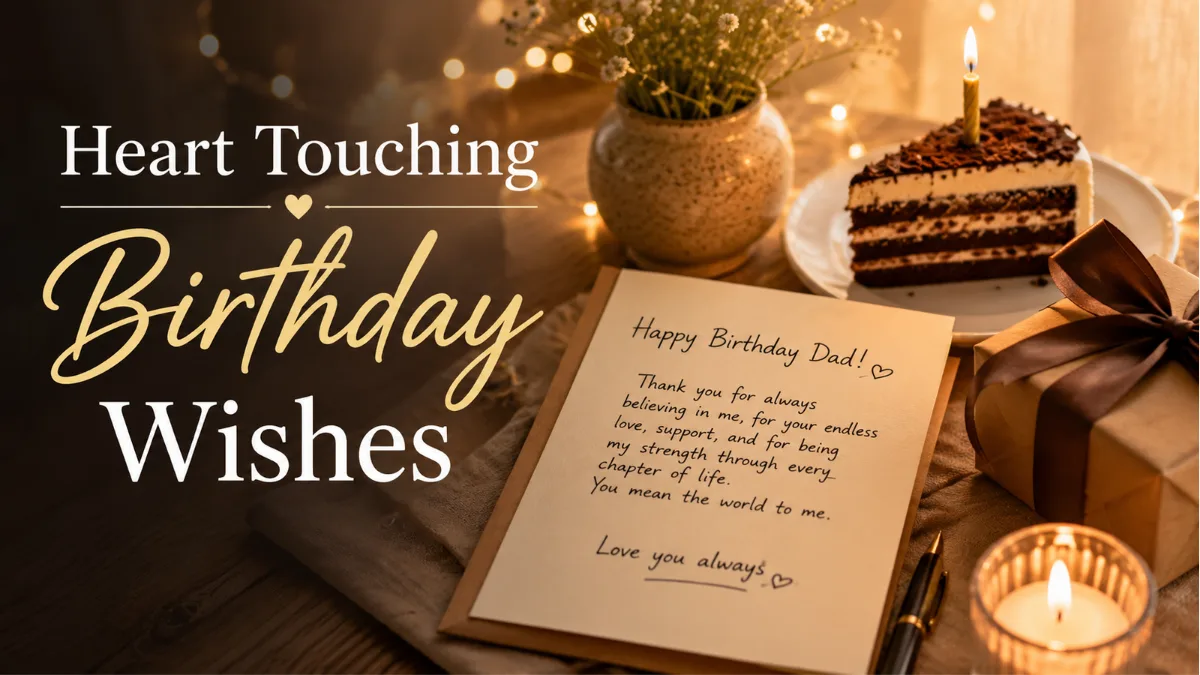 Heart touching birthday card message for dad with cake and warm lights