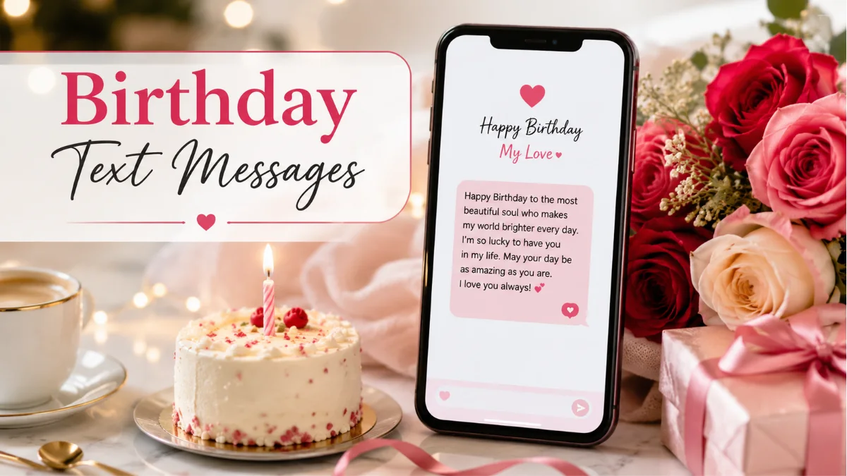 Smartphone showing a sweet birthday text message for girlfriend
Overlay Text: Birthday Text Messages